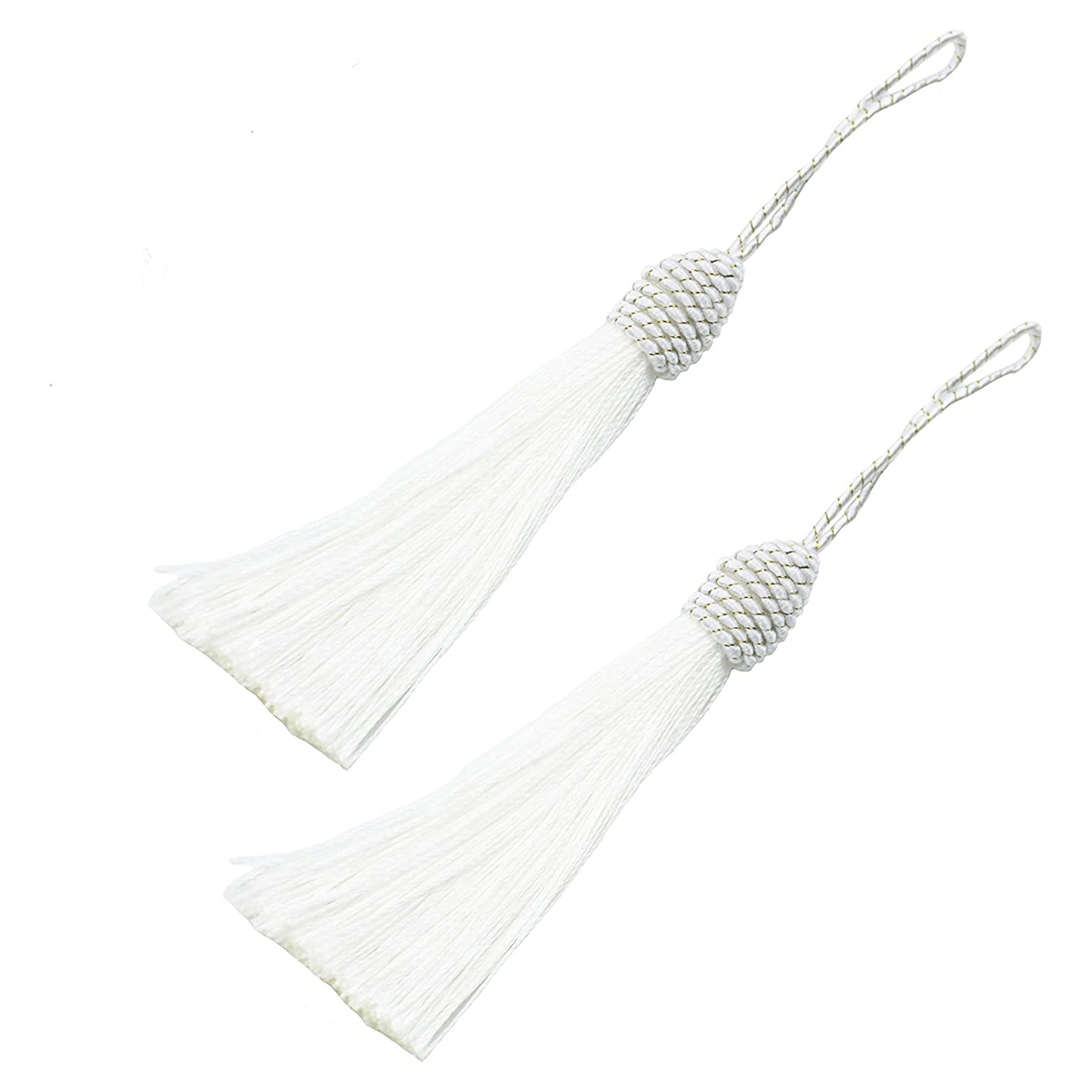 6 Inch Silky Floss Bookmark Tassels with 2-Inch Cord Loop and Small Chinese Knot for Jewelry white